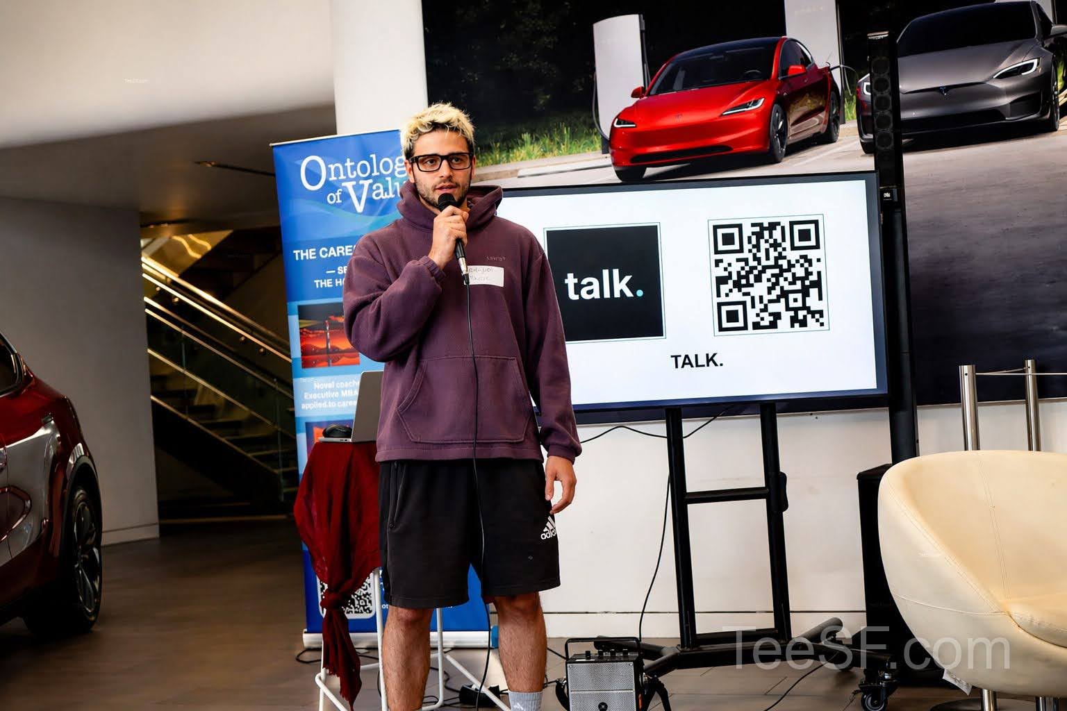 A photo from a pitch night event at Tesla in San Francisco.